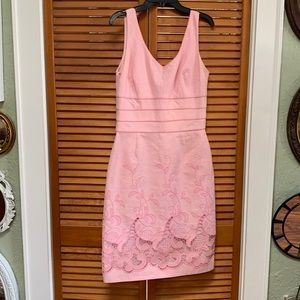 Kay Unger, Size 6, Pink, V-Neck in front and back, Lined, Lace, Hidden Zipper